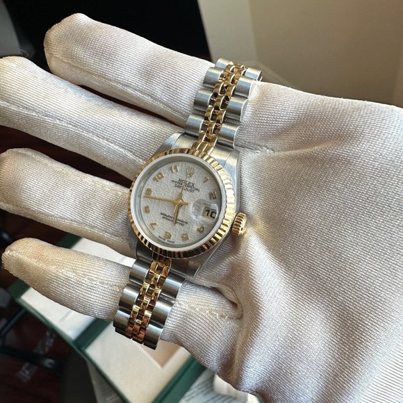 ROLEX DATEJUST CREAM JUBILEE ARABIC DIAL 18KY FLUTED JUBILEE TWOTONE WATCH 69173 - Picture 2 of 6